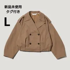 GU×rokh ショート トレンチ チェック コート L 34 ブラウン