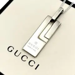 美品✨GUCCI、グッチGロゴプレートシルバー925レディースネックレス_ 