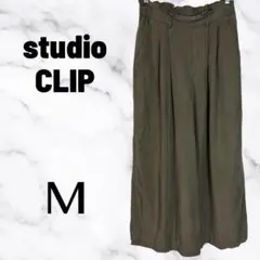 【スタジオクリップ】ワイドイージーパンツ　フリル　テロテロ　楽かわ　グリーン　M