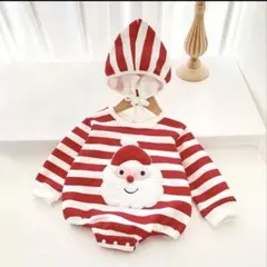 ロンパース ボーダー クリスマス パーティー 赤ちゃん ベビー 帽子セット