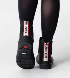 HUNTER ブラック サイドゴア ショートブーツ