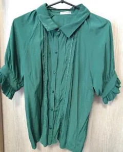 axes femme POETIQUEレース切り替え 半袖ブラウス グリーン M
