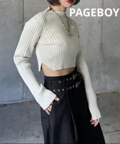 PAGEBOY バイカラーリブハイネックショート オフホワイト