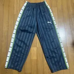 日本製★メンズ　PUMA ストライプジャージパンツ Sサイズ　ネイビー×グリーン