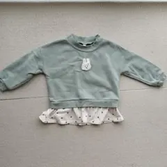 ウサギ刺繍付き 裏起毛グリーントレーナー 95