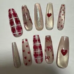 【現品】バレンタインネイル　マグネットネイル　赤ネイル　ネイルチップ