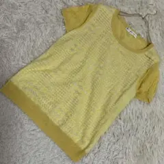 組曲 総柄半袖ニット イエロー 2 キレイめ 刺繍 ナチュラル 着回し