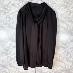 【ヴィス】ブラウスシャツ（黒）M 襟リボン付き 透け感あり