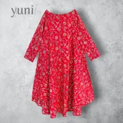 【yuni ユニ】　フラワープリント　ロングシャツワンピース　日本製　ゆったり