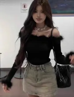 【美品】早い者勝ち❣️SHEIN黒トップス長袖オフショル　送料無料