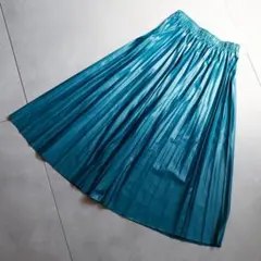 Bou Jeloud レザー調プリーツロングスカート 緑 ピーコックグリーンのサムネイル