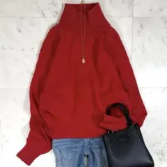 美品 シップス ウールカシミヤセンターシームタートルネック ニット 洗える 赤