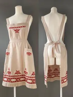 古着アンティーク ビンテージ 70s フランス エプロン 刺繍 ワンピース 美品