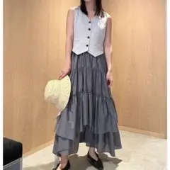 【美品】FRAY I.D ショートノーカラージレベストコンビワンピースGRY 1