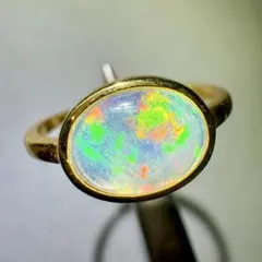 k18gp エチオピアンオパール　ベゼル　横向き　フリーサイズリング　12×9㎜