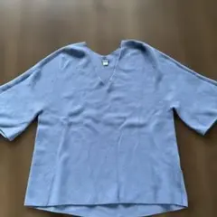 UNIQLO ライトブルー Vネック ニット S 綿　3D