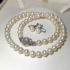 照り◎あこやパールアコヤ本真珠ネックレス＆イヤリングセット 7-7.5mm SV