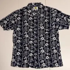 アロハシャツ ハイビスカス 総柄 花柄 紺色 白 羽織 ボディグローブ Lのサムネイル