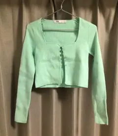 新品　ザラ　リブ編み 長袖カーディガン　ミントグリーン