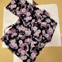 甚平 黒地に紫と蝶の模様 Lサイズ