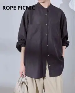 値下げ‼︎【試着のみ】ROPEPICNIC着丈が選べるバンドカラー無地シアーシャツ