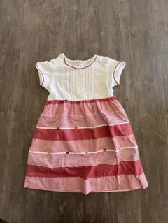 familiar 100サイズ ワンピース 白赤ストライプ