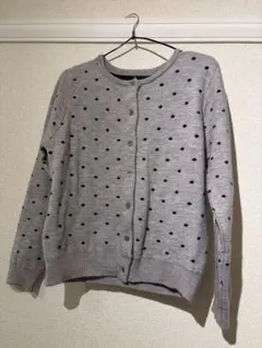 ドット柄 グレー ニットカーディガン