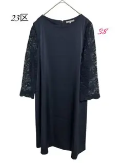 23区【美品】レース袖ワンピース ネイビー　38