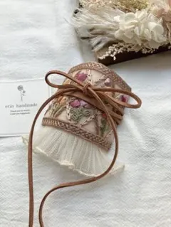 ꕤインド刺繍リボン　ポニーフック　ヘアカフ　チューリップ　ベージュ　ꕤ