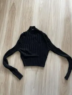 ZARA ブラック リブ編み ハイネック ニット M
