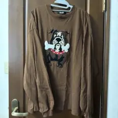 犬と骨刺繍ブラウン七分袖カットソー