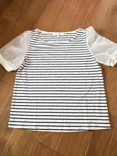 ストライプ柄シースルー袖Tシャツ