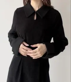 JUNOAH バイカラーコーデュロイタイトワンピース