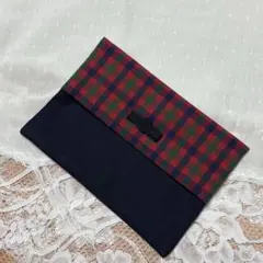 【即買いOK】リボン付き　赤チェック&紺　ティッシュケース