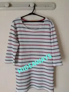 HIDEAWAYS　五分袖カットソー 白/赤/青ストライプシャツ