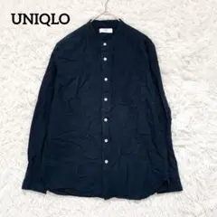 【ユニクロ】UNIQLO バンドカラー長袖シャツ(M)リネン混 涼感 洗える