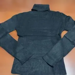 ハイネックニット ブラック チャコール リブ