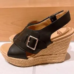 アグ UGG レザー×ジュート ウェッジソール サンダル ブラックのサムネイル