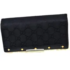 美品 グッチ GG チェックウォレット キャンバスレザー ブラック ユニセックス