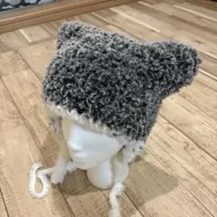 猫耳ニット帽　ブラック
