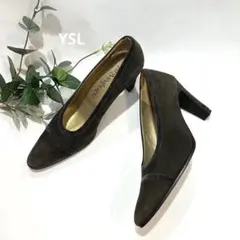 YSL vintage ハイヒール サンローラン 36 1/2 カーキ 秋冬