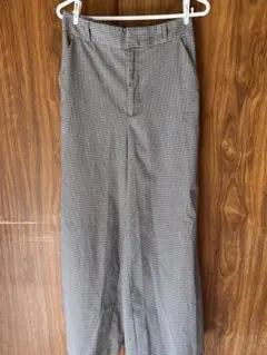 チェック柄 ワイドパンツ ジッパー付き