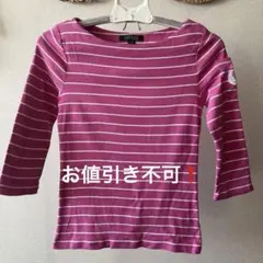LAUREN RALPH LAUREN ピンク/白ストライプ 5部袖Tシャツ