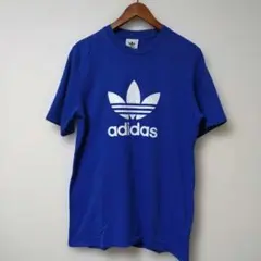 adidas アディダス 青 Tシャツ ロゴ入り ブルー L