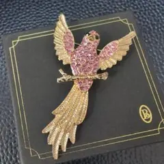 金色メッキ 鳥のブローチ ピンクストーン
