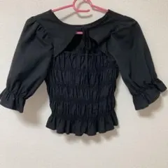 GRL 黒　五分袖　半袖　リボン　トップス