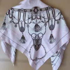 タッセル柄　スカーフ 89×87 シルク100%