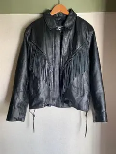 80-90s SHAF フリンジ レザージャケット L 黒 バイカー ウエスタン