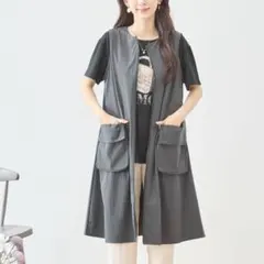 TRUBE 新品 フロントジップ ロングベスト サイドポケット チャコールグレー