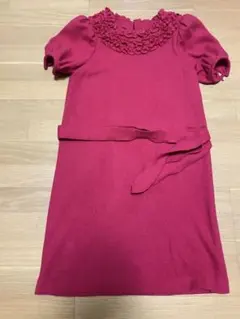 パーティーにも。赤ニットワンピース　M 半袖　インナーにニット重ねても可愛い